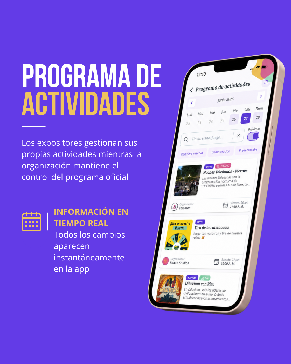 Programa de actividades de Toledum II actualizado en tiempo real en la app Meeplay
